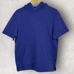 NEW Nordstrom Abound Blue Short Sleeve Hoodie Women's Size Small Kangaroo Pocket